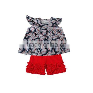 bulk wholesale kids clothing baseball pattern top with ruffle red shorts alli baba com kids export clothing