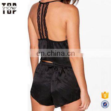 China Suppliers pj Set Women Sexy Nightwear Women Lace T Back Vest Pajama Sets photo-3