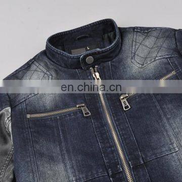 Lastest Design Mens Spring Denim Varisty Jacket With Leather Sleeves photo-4