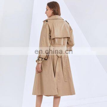 TWOTWINSTYLE Patchwork Buttons Women's Trench Coat Lapel Collar Long Sleeve Lace Up High Waist Slimming photo-6