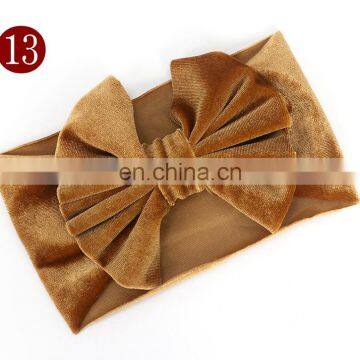 Подгузник для девочки, большой плюшевый бантик на голову, однородный, мягкий, модный головной убор, турбан для малышей и девочек, шелк для волос, 14 цветов photo-6