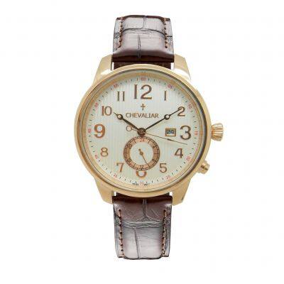 Stainless Steel Case Fashion Man Watch Genuine Leather Dual Time Quartz Watch photo-5