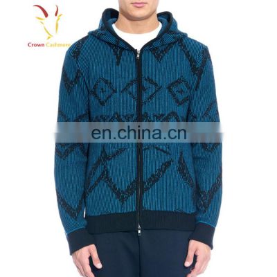 Plain Men Zipper Hoodie Intarsia Cashmere Cardigan