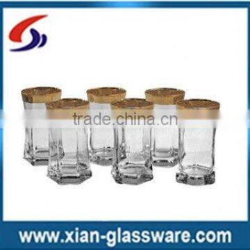 Promotional wholesales glass cup with gold rim