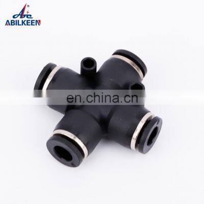 Durable PZA Series 4mm to 16mm Plastic Four Way Quick Joint Push In Tube Hose Pipe Pneumatic Cross Type Fitting