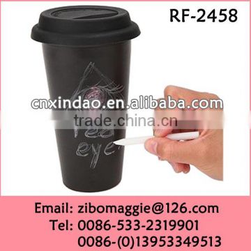 V Shape Disposable European Style Ceramic Mug with Lid for Black Ceramic Beer Mugs