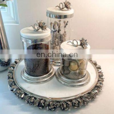 Pomegranate Orchid Lid Stainless Steel & Glass Fancy Canister photo-3
