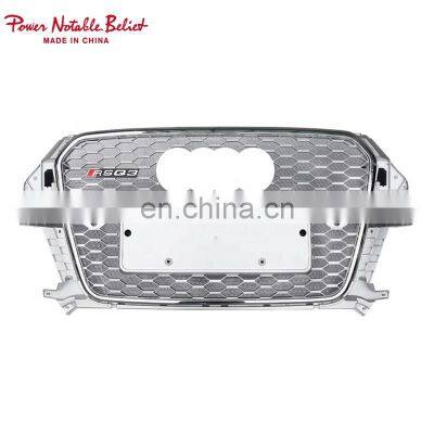 High quality front grill for Audi Q3 center honeycomb silver bumper grille for SQ3 RSQ3 style 2013 2014 2015