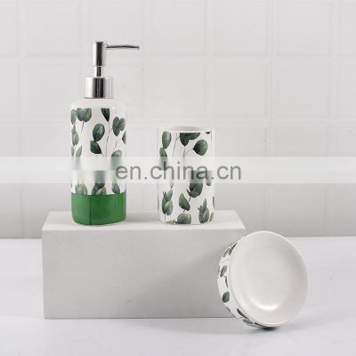 Green leaf girlish feeling ceramic bathroom accessories