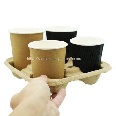 Free samples wholesale disposable Biodegradable Customized Pulp Coffee Paper Cup Tray 4 Cup Tray Holder