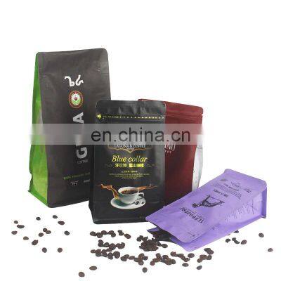 custom printing ground coffee coffee bean packaging bag with zipper eight side seal bag with valve