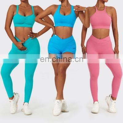 5 Pcs Hot Sale Gym Suit High Waist Fitness Sets Custom Logo Sports Bras