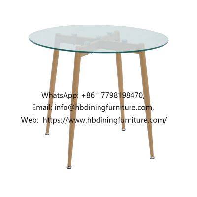 Round Glass Wooden Leg Coffee Table