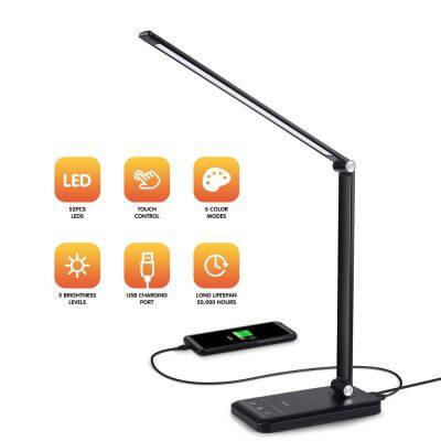 EyeCaring 5 Brightness Levels 5 Lighting Modes LED Adjustable Table Lamp With Wireless USB Charging Port photo-3