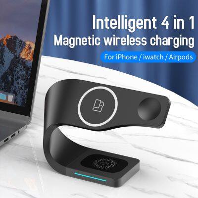 LED Custom Foldable Magnetic 4 in 1 Fast Wireless Chargers Phone Charger 15W Wireless Charger Stand