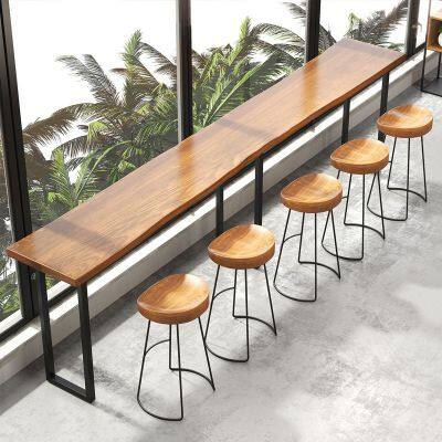 Solid Wood Milk Tea Shop Bar Table and Chair Combination photo-1