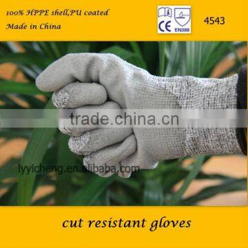 PU coated cut resistant work gloves with CE EN388 4543