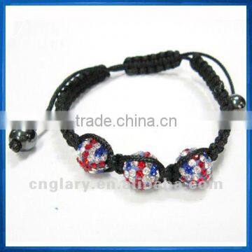 union jack 3 ball crystal shamballa bracelet