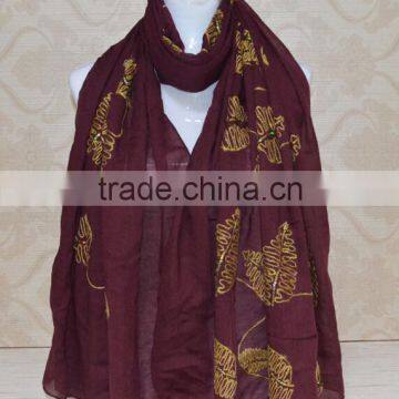 New Style Sequin Leaf Pattern Cotton Fashion Woman Embroidered Shawls