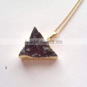 Agate necklace,Amethyst Triangle Druzy Necklace, Triangle Necklace ,Semi-precious stone Necklace,