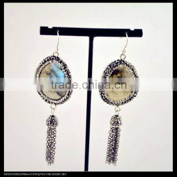 LFD-061E Wholesale Pave Rhinestone Crystal Labradorite Earring, Tassel Chains Dangle Earrings Jewelry Finding