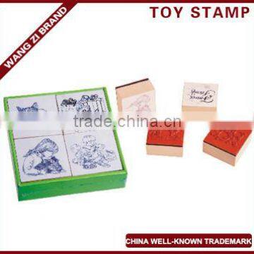 Wooden stamp with cute cat, lovely girls pattern decorated