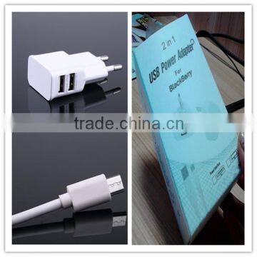 OEM black white gold logo printing retail package with micro cable EU US plug dual ports 5v 1.5a wholesale cellphone charger