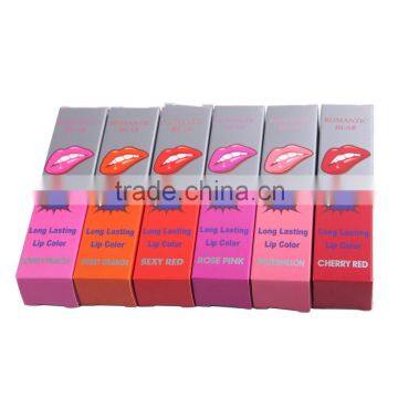 2016 Best Sale Lipsticks Romantic Bear WOW 6 Colors Individual Packing Peel Off Lipstick Long Lasting Lip Gloss