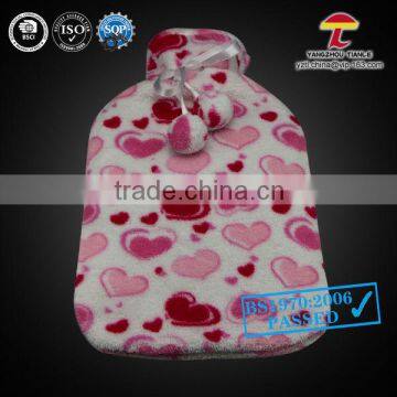 cheap 2000ml coral fleece hot water bottle cover pink hearts