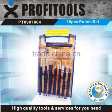 10pcs Various of Punch and Chisels tool kits in a Plastic Shelf with round shank