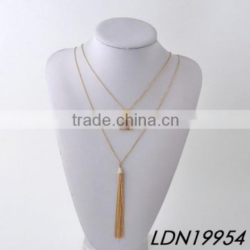 Long Chain Tassel 2 Strand Statement Delicate Lariat Necklace