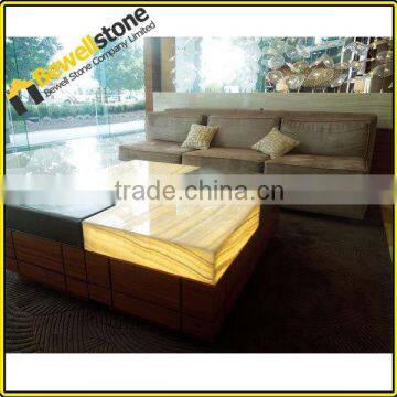 Flooring backlit onyx backing with PVC pannel, table backlit onyx back with alumnium