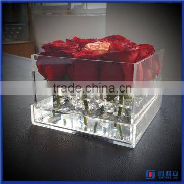 2016 custom crystal clear acrylic flower packaging box for flowers / acrylic rose storage box