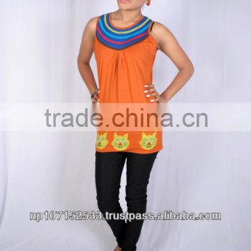 SHST38 cotton jersey strappy neck,embroidery cat head top price 425rs $5