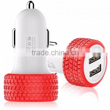 New fashion Tire mold 12v 4.8a Mini 2 port usb Car Charger with logo from Shenzhen Factory