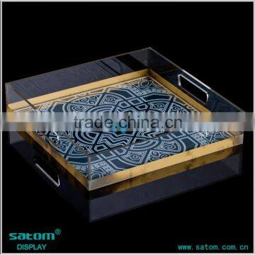 Guangzhou Manufacturer Glass Cash Tray With Acrylic Serving Tray With Handle