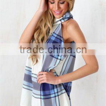 2015 Blue Cheque Playsuit Jumpsuit Shorts Adult Short Jumpsuit photo-3