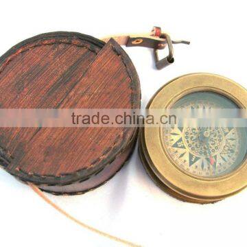 Nautical Brass Magnifying Glass Compass With Leather Case 13512