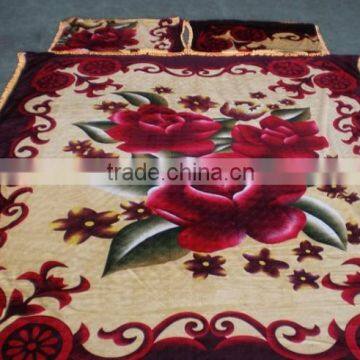 3pcs 100% polyester emboss flower design velvet bedsheet