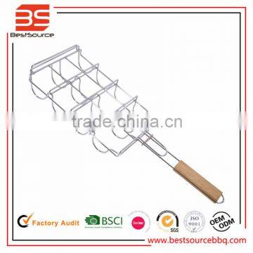 Outdoor Cookware Locking BBQ Tools Camp Broiler Basket Wooden Handle