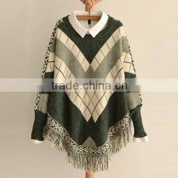 Hot Sale Women Tassels Batwing Sleeves Pullover Cape Sweater