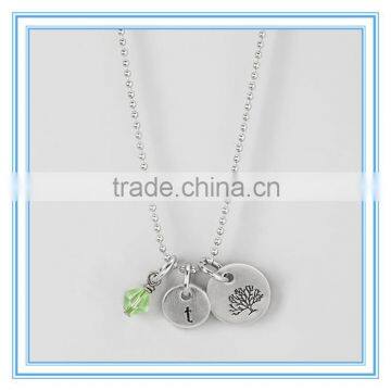 Initial, Tree & Birthstone stainless steel Necklace Pewter