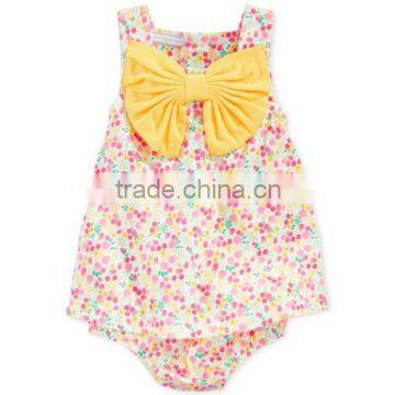 Wholesale Baby Girls Sweet Sleeveless Big Bow Floral Printed Dress Romper                        
                                                Quality Choice