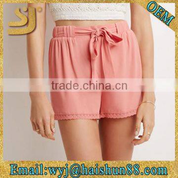 Belted Lace Trim Polyester Crossfit,Lady Cycling,Running Shorts