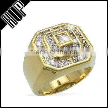 Men's Diamond Crystal Iced Out Ring Gold Plated