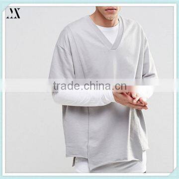 2016 wholesamle Man Sweatshirt Long Line Double Layer V- neck Sweatshirt