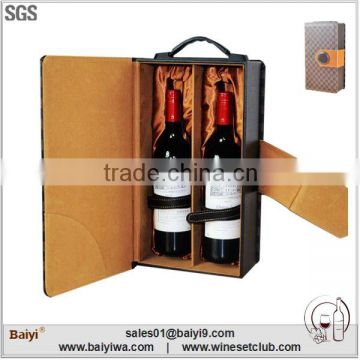 Luxury red leather box wine gift box for 2 bottle