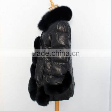 Popular Fashion Ladies Natural Leather Coat With Fox Fur Trim photo-3
