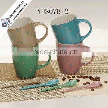 Pottery mug with spoon for coffee or Tea