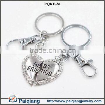 2015 Latest Design Elegant Silver Crystal Best Friend Heart Metal Keychain